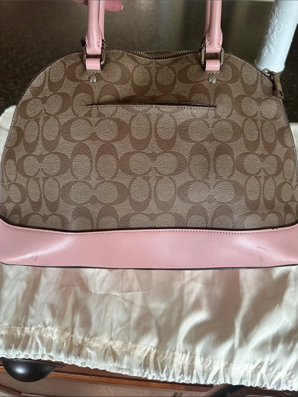 Coach Sierra Pink Trim Brown Signature Dome Satchel F27584 - Picture 4 of 13